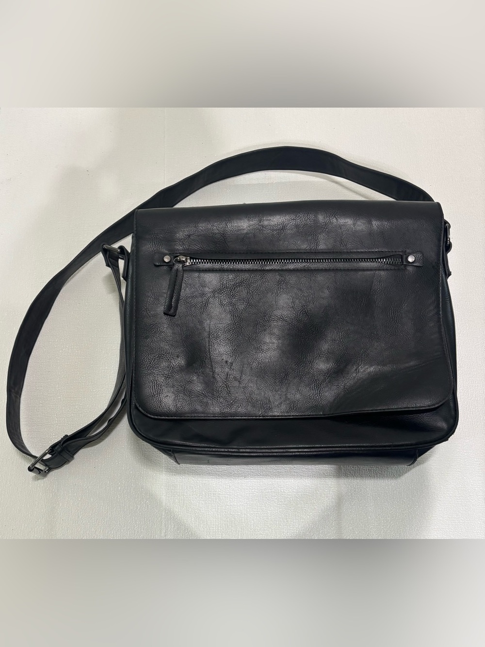 Aldo Black Leather-Look Messenger Bag
